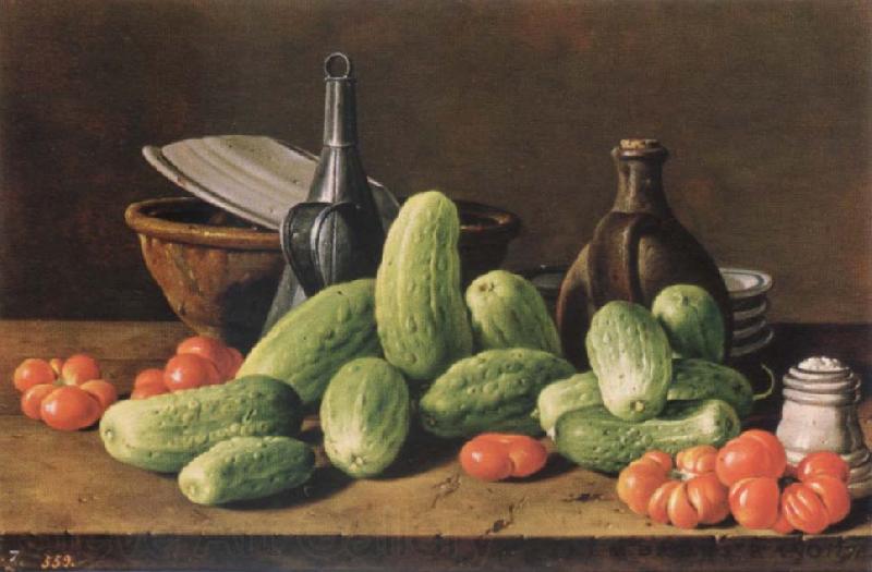 Melendez, Luis Eugenio Cucumber and tomatoes Norge oil painting art
